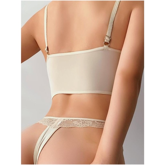 Cream Floral Lace Thong Lingerie Set Sexy Pajamas - Picture 3 of 11